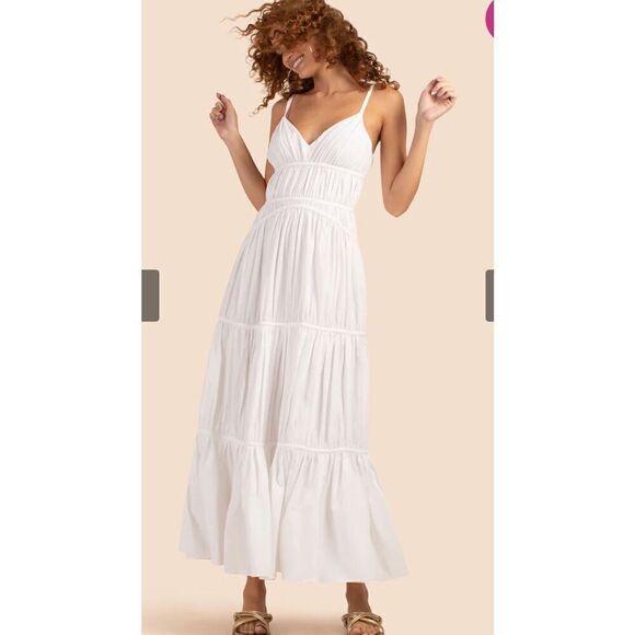 Trina Turk GEMMA DRESS White Tiered Maxi Sun Dress Size 12 Nwt - Picture 9 of 9